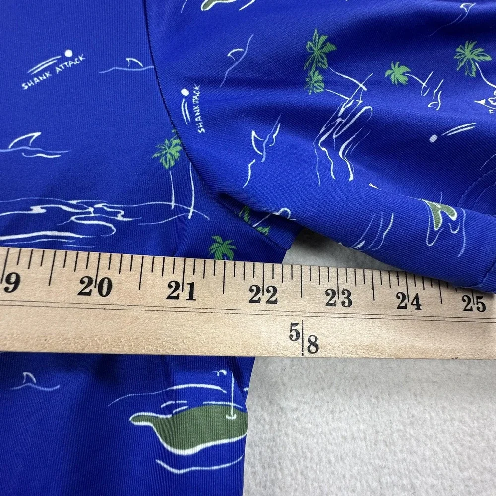 RLX Polo Shirt Mens Medium Blue Golf Course Print Stretch Wicking Ralph Lauren